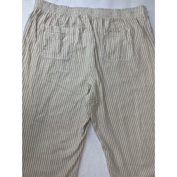 Briggs Linen Blend Wide Leg Pants Crop Drawstring Elastic Tan Stripe Women 20W - Picture 10 of 10